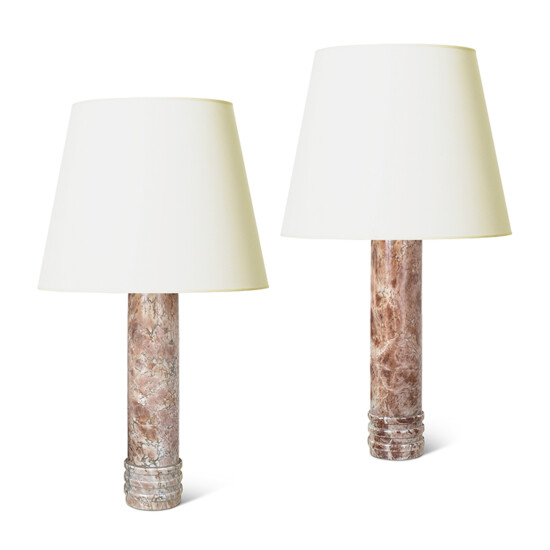 BAC_Bergboms_PAIR_table_lamps_ring_details_brown_mottle_marble_1