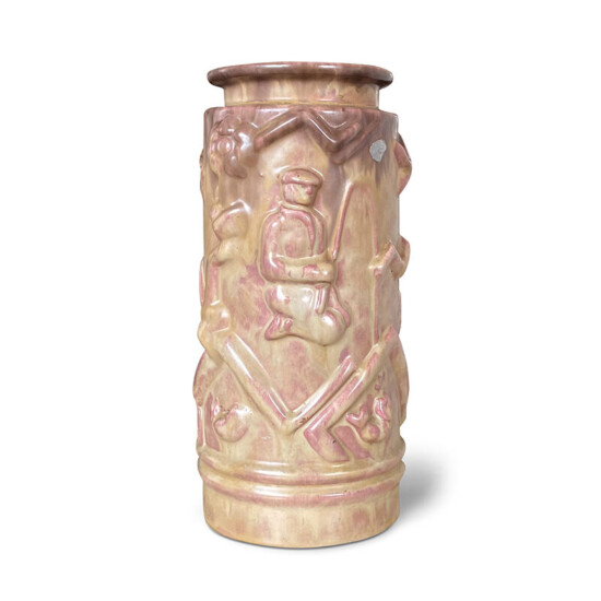 BAC_Ekeby_vase_cylindrical_sporting_reliefs_rose_ochre_1