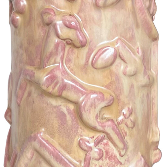 BAC_Ekeby_vase_cylindrical_sporting_reliefs_rose_ochre_2