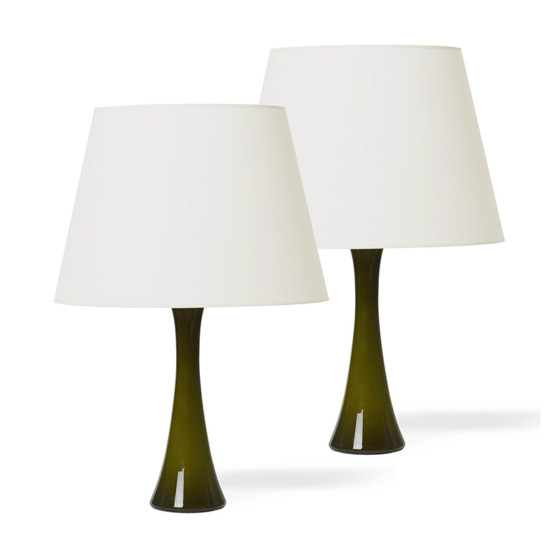 BAC_Bergboms_table_lamp_convex_sides_glass_olive_pair