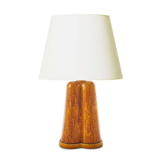 BAC_Nylund_G_table_lamp_double_cone_chamotte_gold_glaze_1