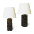 BAC_Tranas_Stilarmatur_PAIR_table_lamps_square_canisters_reliefs_smoky_olive_glass_1 thumbnail