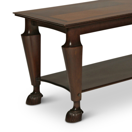 Low table in bookmatched mahogany with neoclassical legs 2
