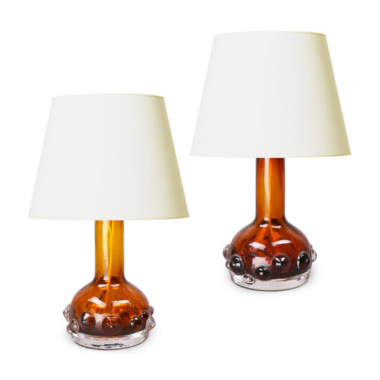BAC_Westerberg_Kosta_PAIR_table_lamps_amber_glass_bubble_relief_1