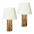 BAC_Bergboms_Bitossi_PAIR_table_lamps_canister_form_rosette_ornaments_gold_luster_1 thumbnail