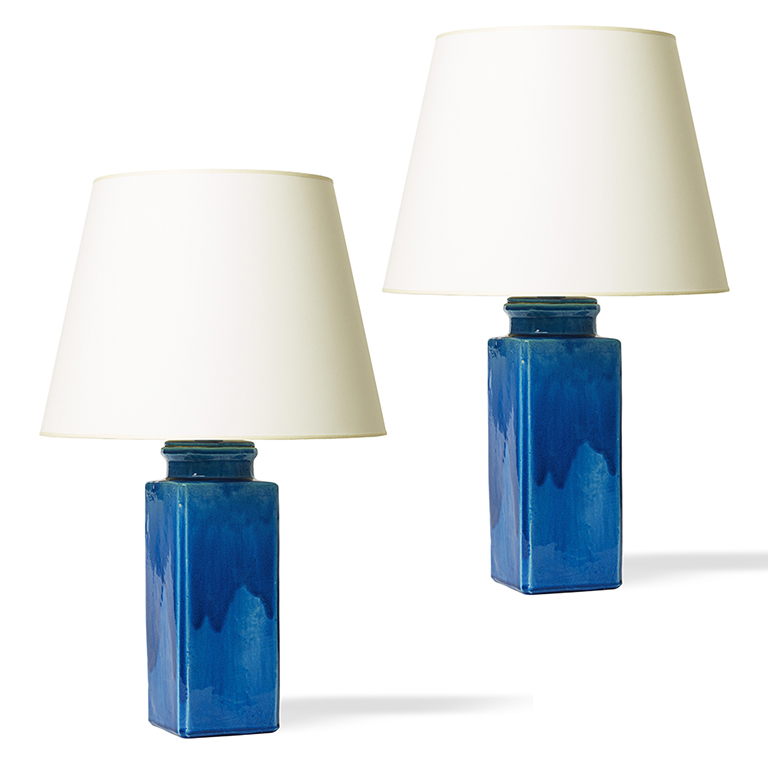 Saturated Azure Glazed Table Lamps, Azure Art Glass Table Lamps