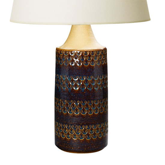 BAC_Soholm_table_lamp_pedestal_blue_brown_impressed_patterning_3