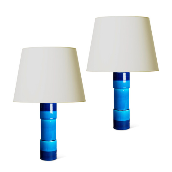 BAC_Persson_I_Rorstrand_pair_table_lamps_pedestal_color_block_blues_both