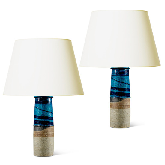 BAC_Persson_I_Rorstrand_tall_column_lamp_azure_brown_pair