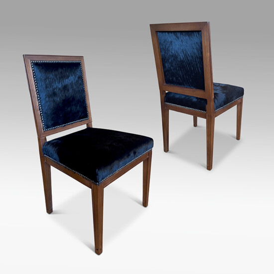 BAC COMTE pair Louis XVI side chairs teak hide 1